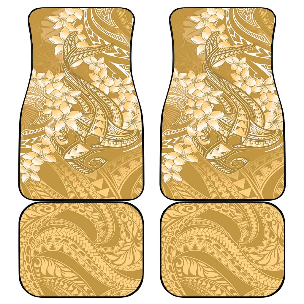Yellow Polynesia Hammerhead Shark Tattoo With Plumeria Lei Car Mats LT14 - Polynesian Pride