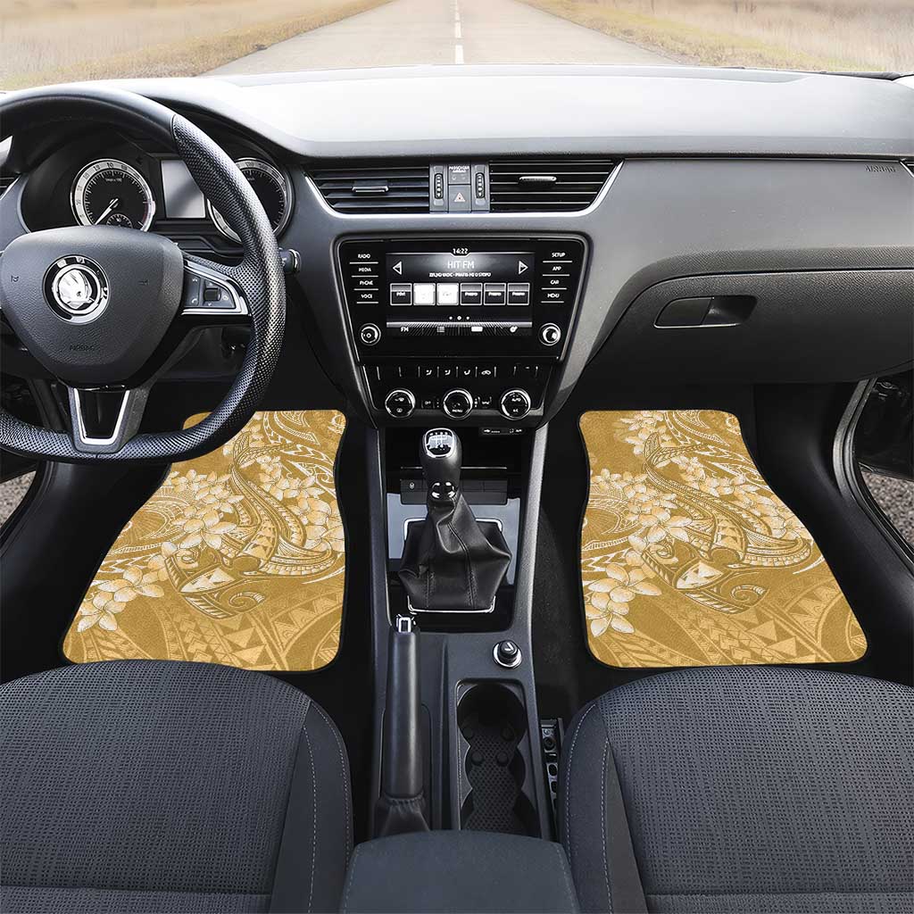 Yellow Polynesia Hammerhead Shark Tattoo With Plumeria Lei Car Mats LT14 Set 2pcs - Front Yellow - Polynesian Pride