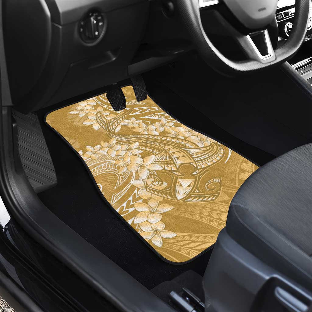 Yellow Polynesia Hammerhead Shark Tattoo With Plumeria Lei Car Mats LT14 - Polynesian Pride