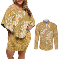 Yellow Polynesia Hammerhead Shark Tattoo With Plumeria Lei Couples Matching Off Shoulder Short Dress and Long Sleeve Button Shirt LT14 Yellow - Polynesian Pride