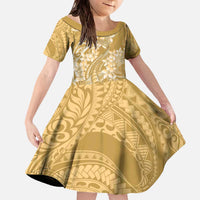 Yellow Polynesia Hammerhead Shark Tattoo With Plumeria Lei Family Matching Off The Shoulder Long Sleeve Dress and Hawaiian Shirt LT14 Daughter's Dress Yellow - Polynesian Pride