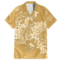 Yellow Polynesia Hammerhead Shark Tattoo With Plumeria Lei Family Matching Short Sleeve Bodycon Dress and Hawaiian Shirt