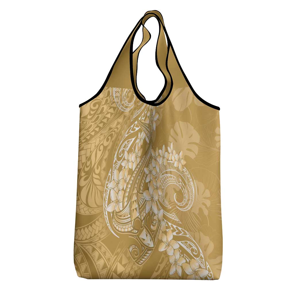 Yellow Polynesia Hammerhead Shark Tattoo With Plumeria Lei Grocery Bag LT14 - Polynesian Pride