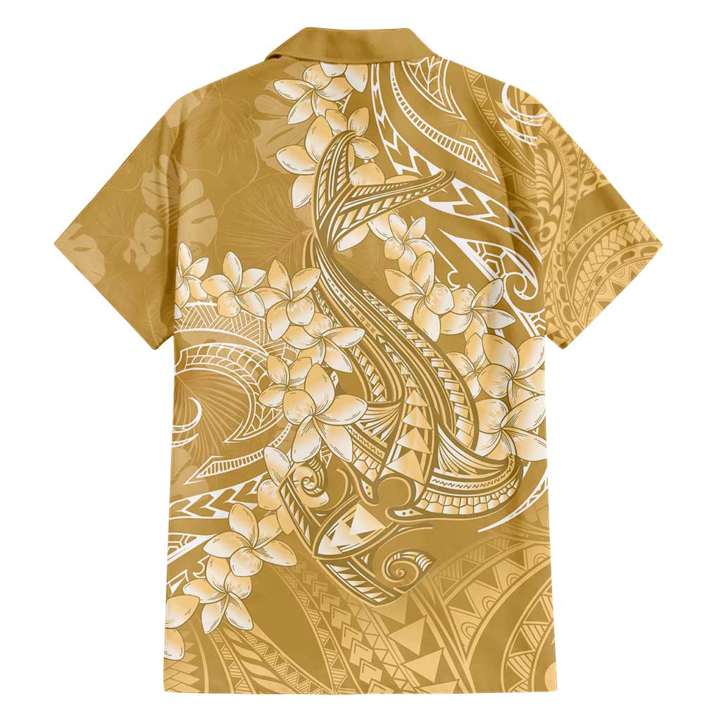 Yellow Polynesia Hammerhead Shark Tattoo With Plumeria Lei Hawaiian Shirt LT14 - Polynesian Pride