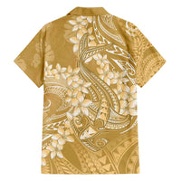 Yellow Polynesia Hammerhead Shark Tattoo With Plumeria Lei Hawaiian Shirt LT14 - Polynesian Pride