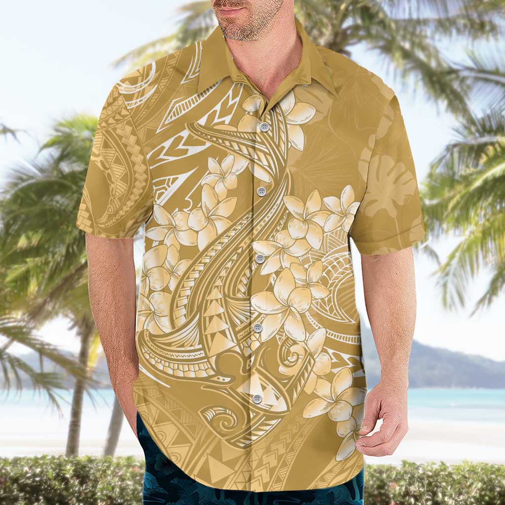 Yellow Polynesia Hammerhead Shark Tattoo With Plumeria Lei Hawaiian Shirt LT14 - Polynesian Pride