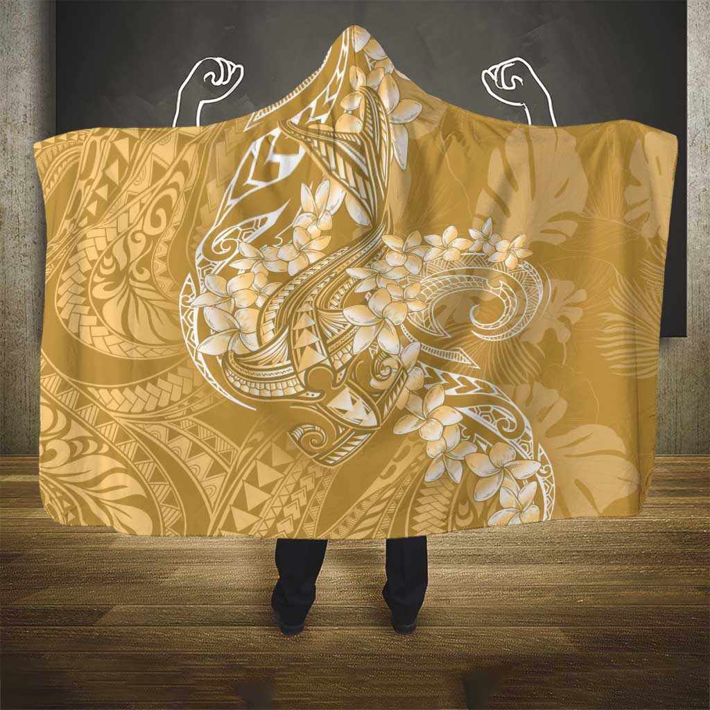 Yellow Polynesia Hammerhead Shark Tattoo With Plumeria Lei Hooded Blanket LT14 - Polynesian Pride