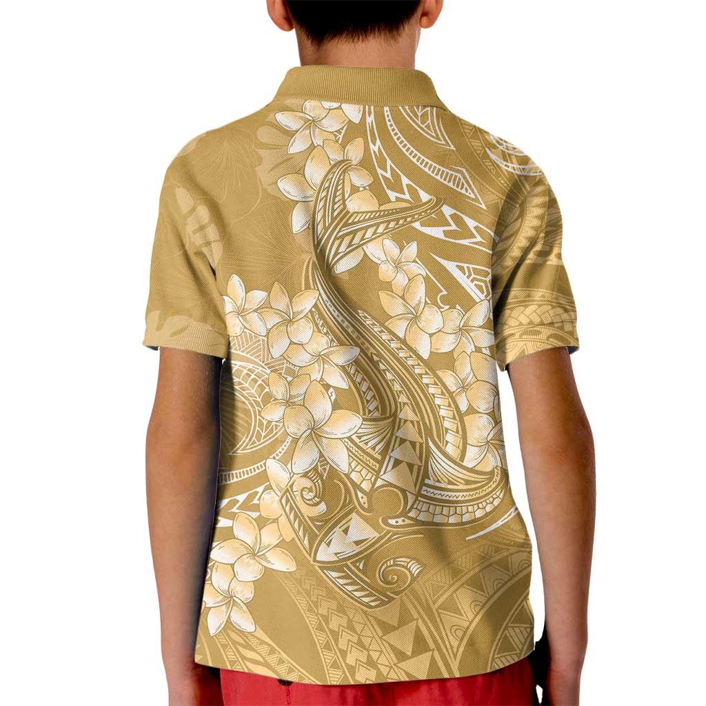 Yellow Polynesia Hammerhead Shark Tattoo With Plumeria Lei Kid Polo Shirt