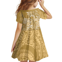 Yellow Polynesia Hammerhead Shark Tattoo With Plumeria Lei Kid Short Sleeve Dress LT14 - Polynesian Pride