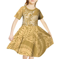 Yellow Polynesia Hammerhead Shark Tattoo With Plumeria Lei Kid Short Sleeve Dress LT14 - Polynesian Pride