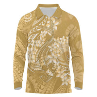 Yellow Polynesia Hammerhead Shark Tattoo With Plumeria Lei Long Sleeve Polo Shirt