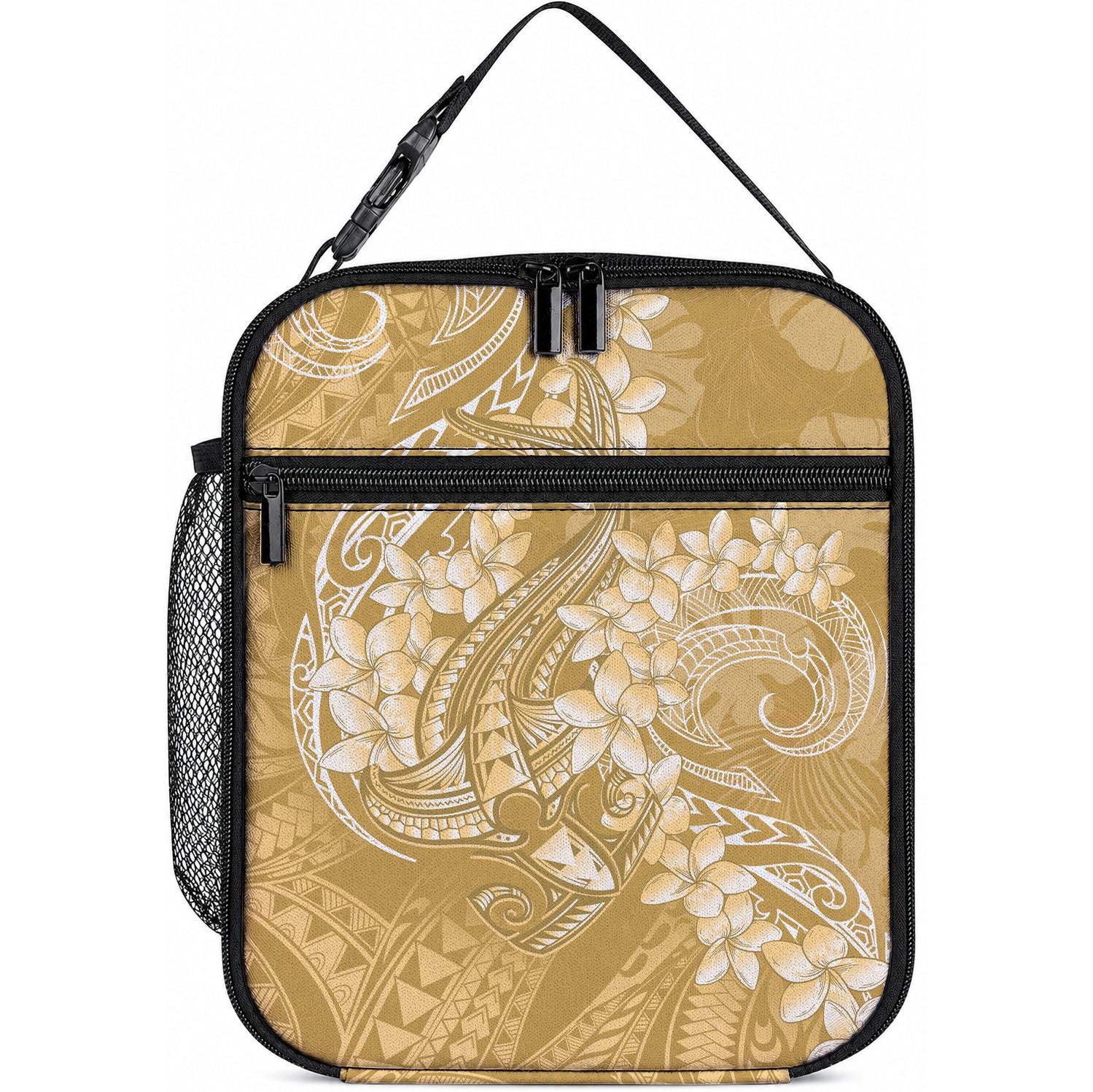 Yellow Polynesia Hammerhead Shark Tattoo With Plumeria Lei Lunch Bag LT14 10.2 × 8.3 × 4.3 inch Yellow - Polynesian Pride
