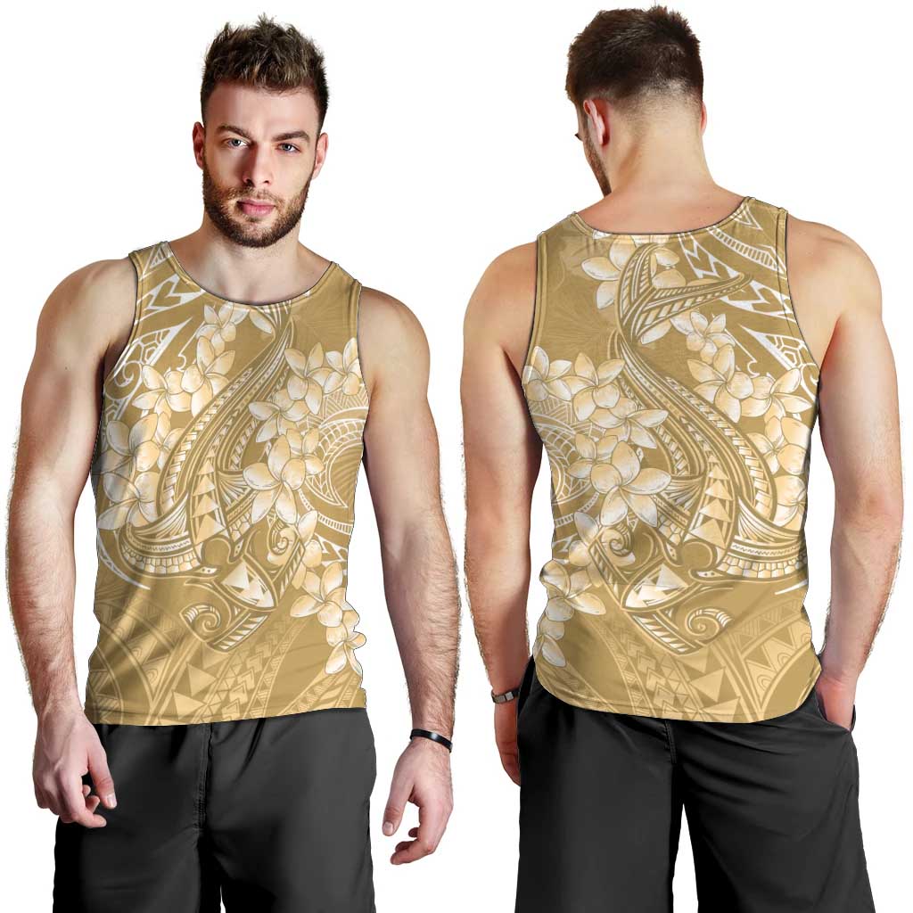 Yellow Polynesia Hammerhead Shark Tattoo With Plumeria Lei Men Tank Top LT14 - Polynesian Pride