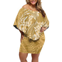 Yellow Polynesia Hammerhead Shark Tattoo With Plumeria Lei Off Shoulder Short Dress