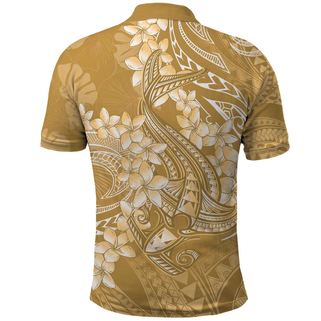 Yellow Polynesia Hammerhead Shark Tattoo With Plumeria Lei Polo Shirt