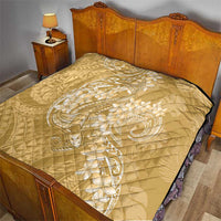 Yellow Polynesia Hammerhead Shark Tattoo With Plumeria Lei Quilt