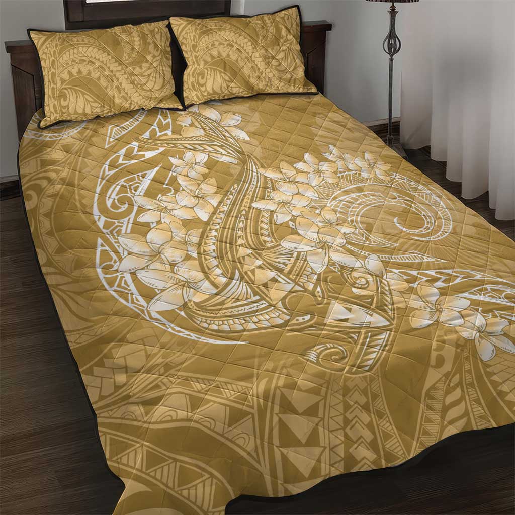 Yellow Polynesia Hammerhead Shark Tattoo With Plumeria Lei Quilt Bed Set LT14 Yellow - Polynesian Pride