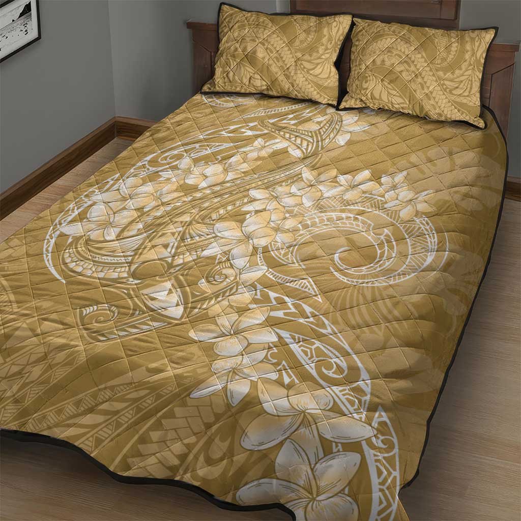Yellow Polynesia Hammerhead Shark Tattoo With Plumeria Lei Quilt Bed Set LT14 - Polynesian Pride