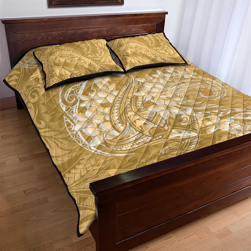 Yellow Polynesia Hammerhead Shark Tattoo With Plumeria Lei Quilt Bed Set LT14 - Polynesian Pride