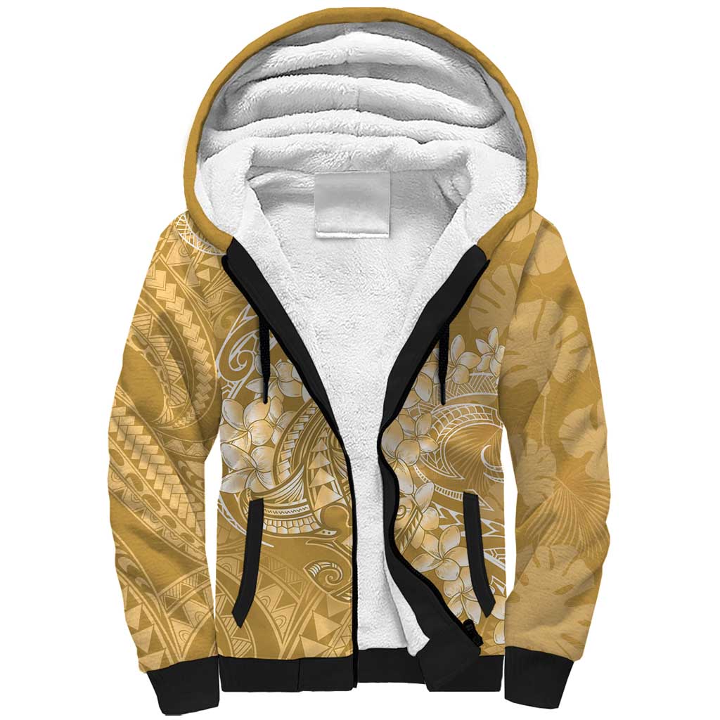 Yellow Polynesia Hammerhead Shark Tattoo With Plumeria Lei Sherpa Hoodie LT14 Unisex Yellow - Polynesian Pride