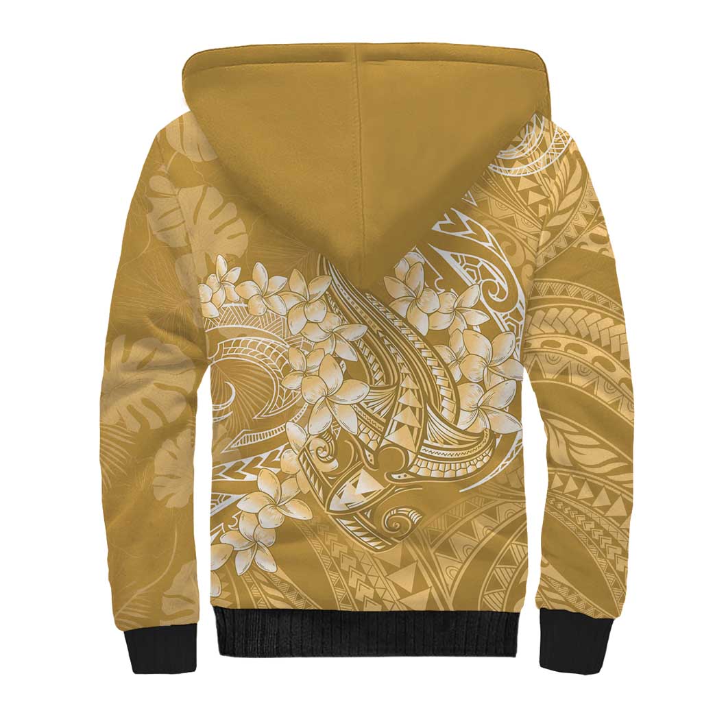 Yellow Polynesia Hammerhead Shark Tattoo With Plumeria Lei Sherpa Hoodie LT14 - Polynesian Pride
