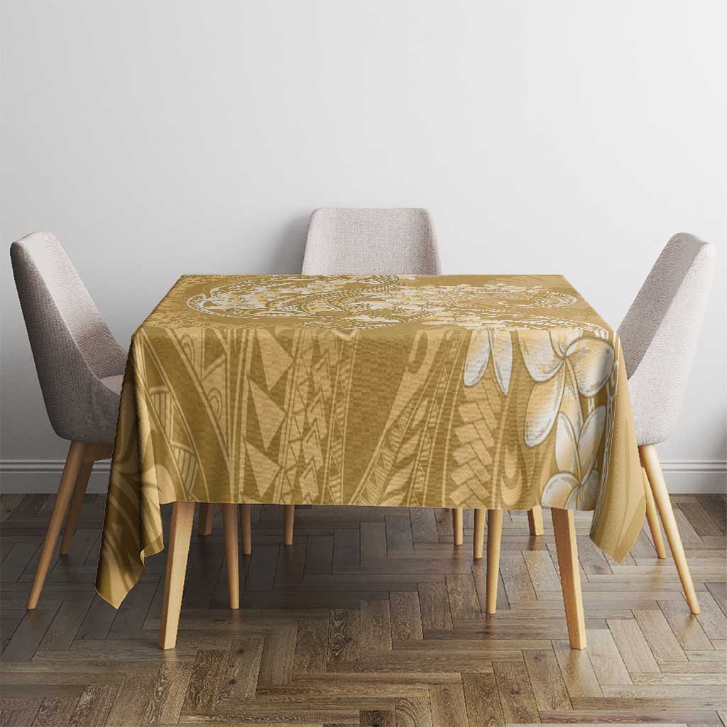 Yellow Polynesia Hammerhead Shark Tattoo With Plumeria Lei Tablecloth LT14 - Polynesian Pride