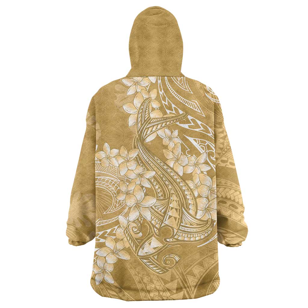 Yellow Polynesia Hammerhead Shark Tattoo With Plumeria Lei Wearable Blanket Hoodie LT14 - Polynesian Pride