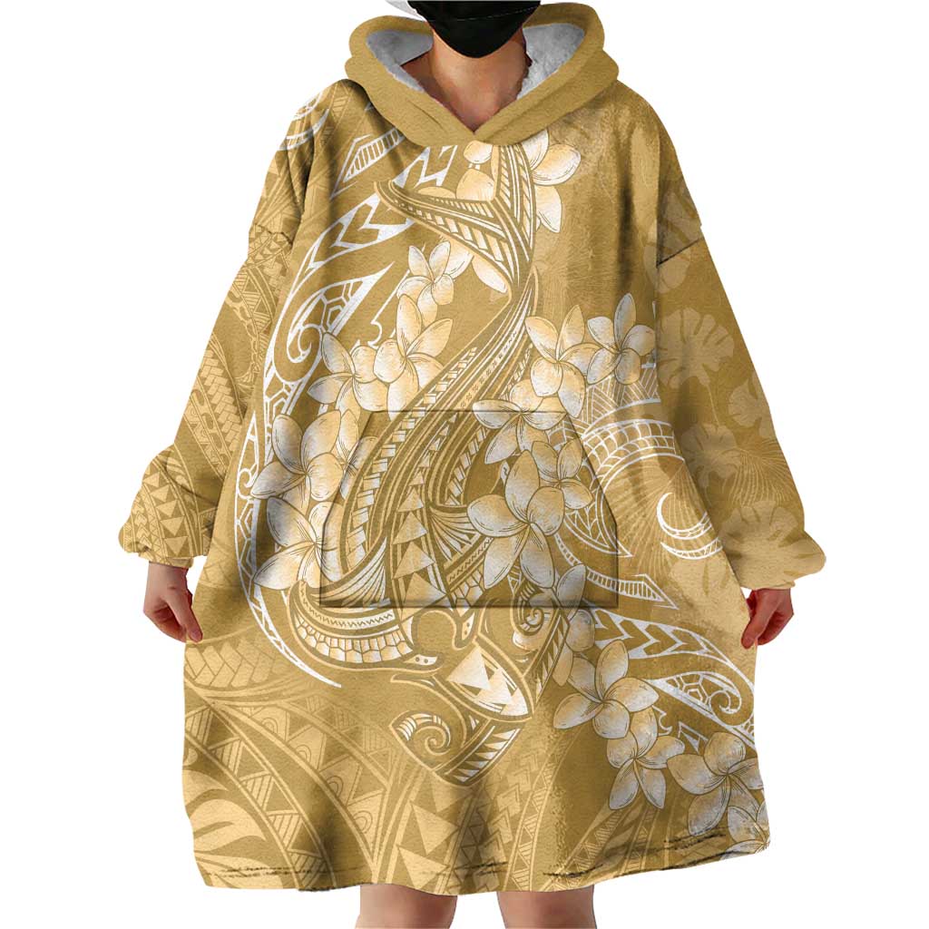 Yellow Polynesia Hammerhead Shark Tattoo With Plumeria Lei Wearable Blanket Hoodie LT14 - Polynesian Pride