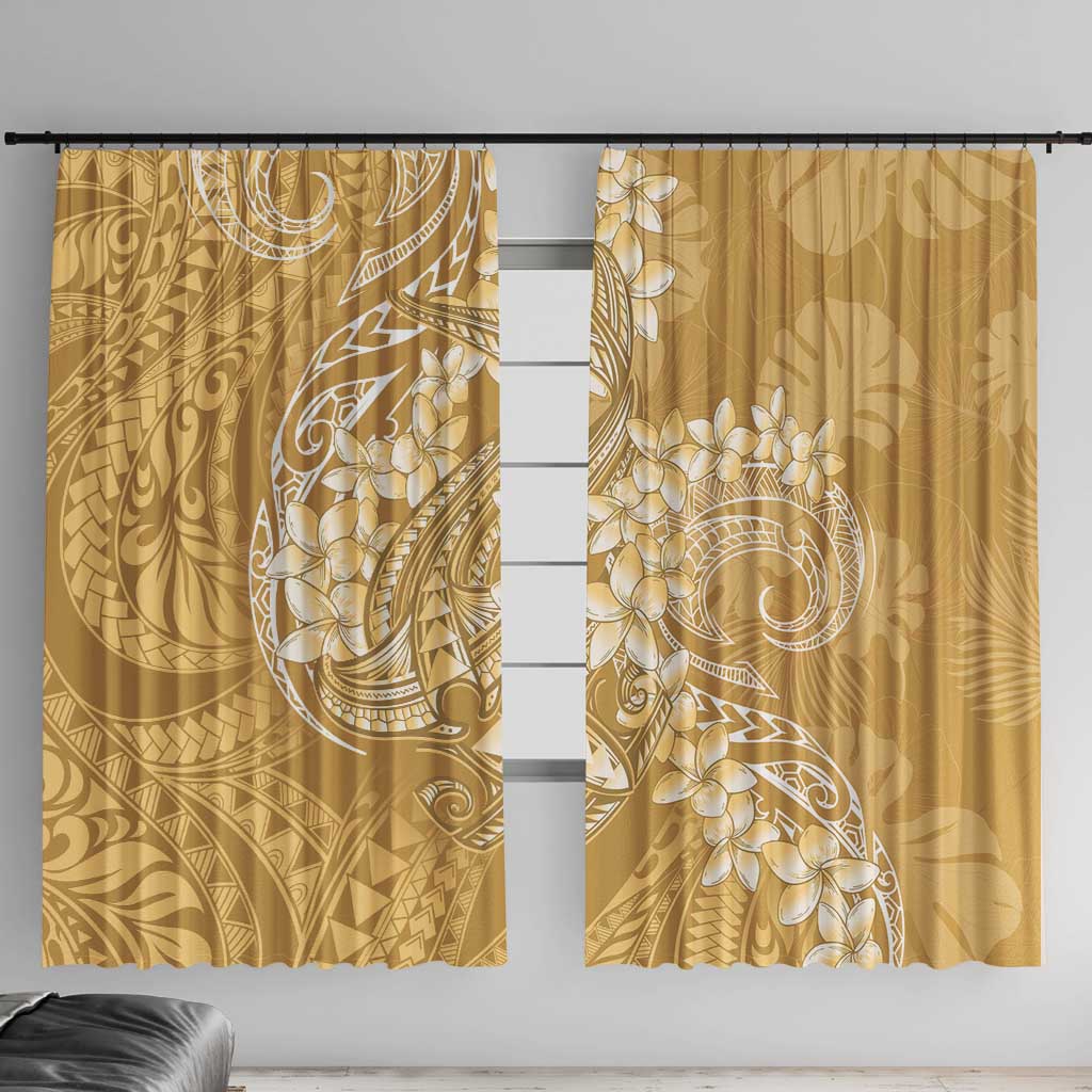 Yellow Polynesia Hammerhead Shark Tattoo With Plumeria Lei Window Curtain LT14 With Hooks Yellow - Polynesian Pride