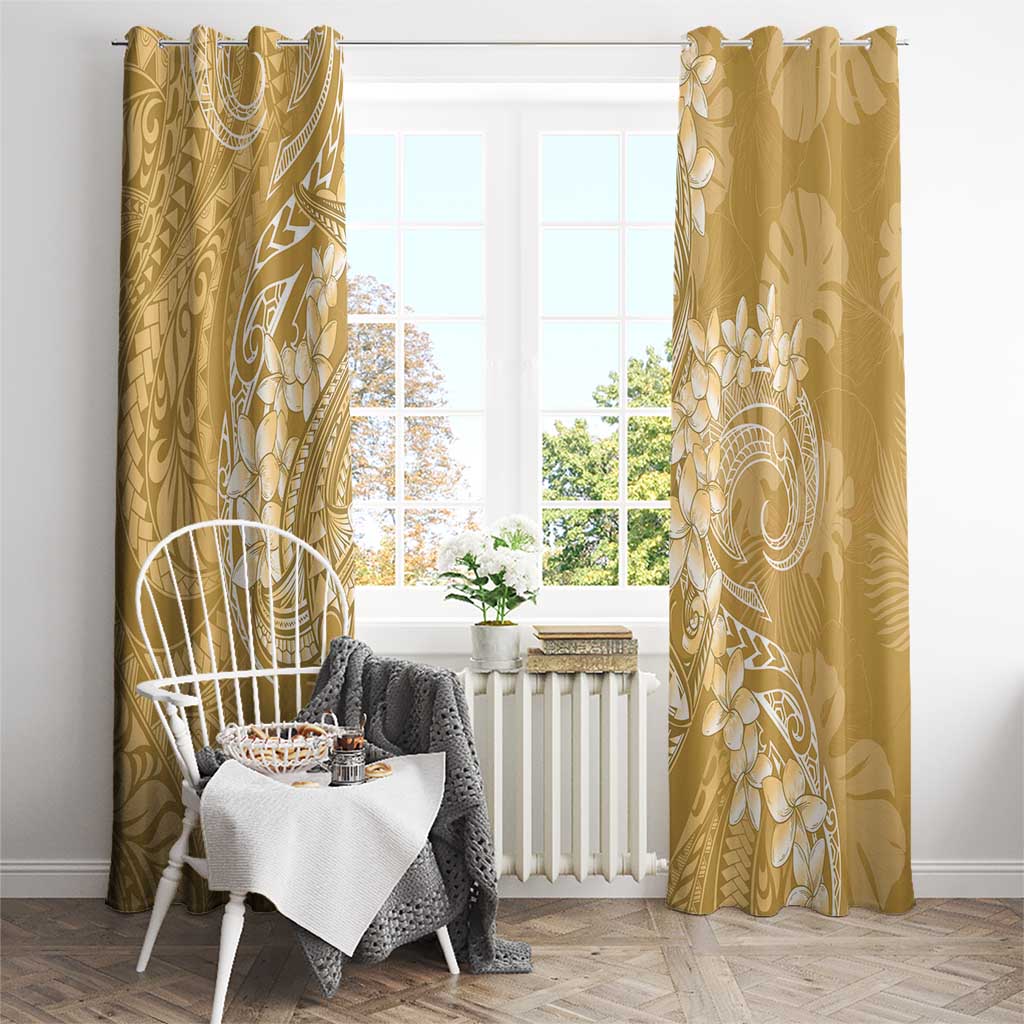 Yellow Polynesia Hammerhead Shark Tattoo With Plumeria Lei Window Curtain LT14 - Polynesian Pride