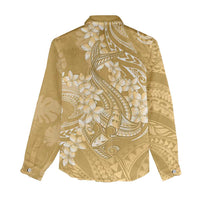 Yellow Polynesia Hammerhead Shark Tattoo With Plumeria Lei Women Casual Shirt