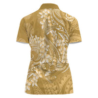 Yellow Polynesia Hammerhead Shark Tattoo With Plumeria Lei Women Polo Shirt