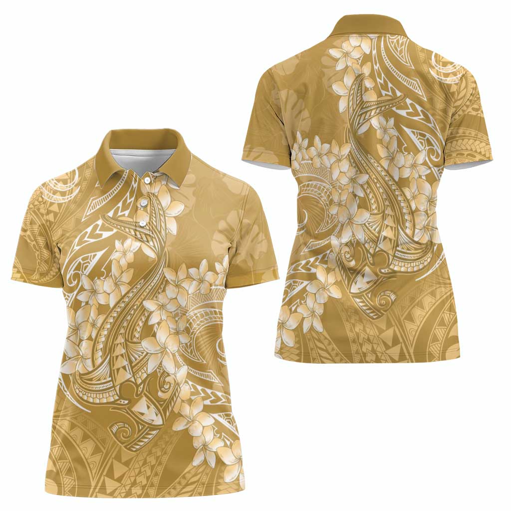 Yellow Polynesia Hammerhead Shark Tattoo With Plumeria Lei Women Polo Shirt