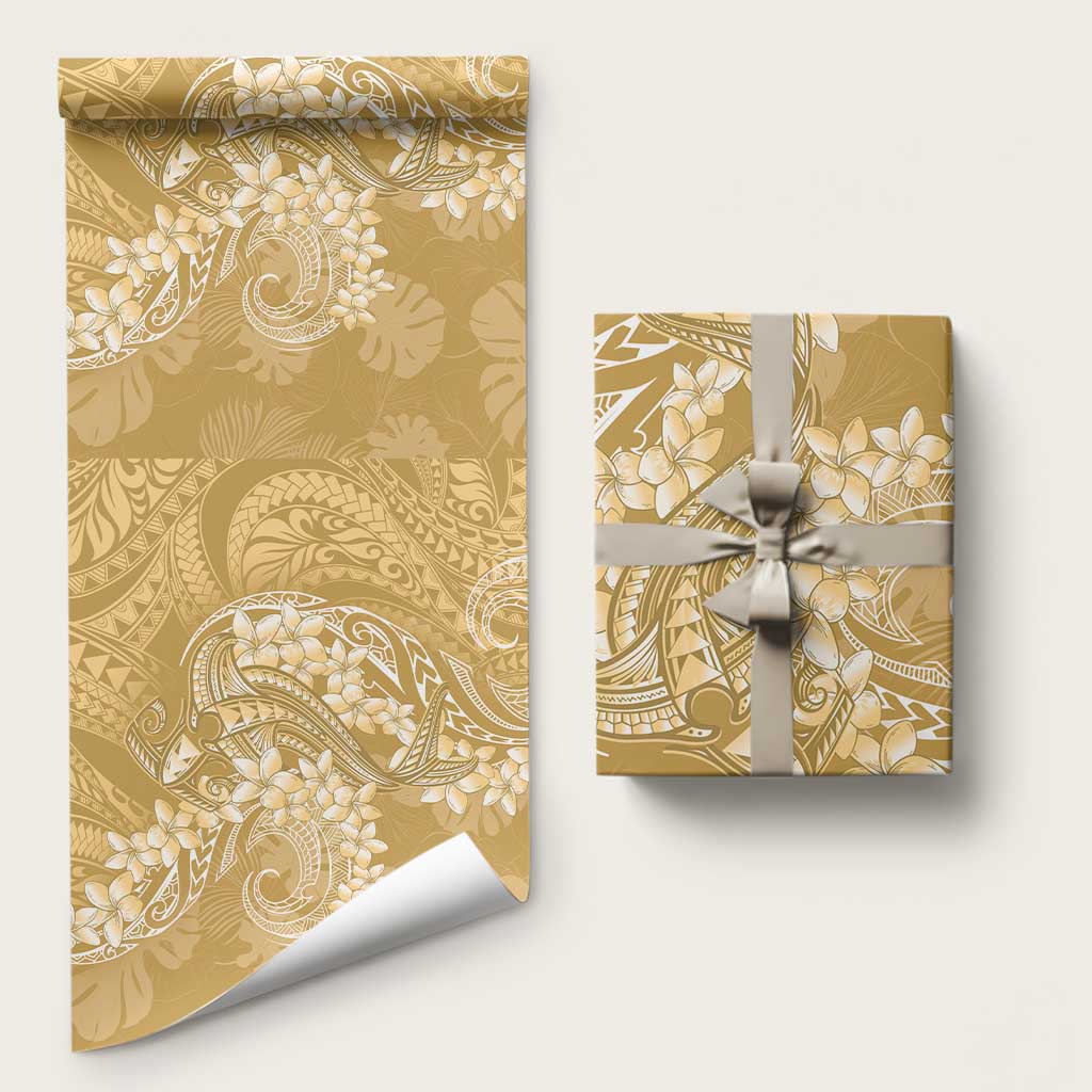 Yellow Polynesia Hammerhead Shark Tattoo With Plumeria Lei Wrapping Paper LT14 58" × 23" Yellow - Polynesian Pride