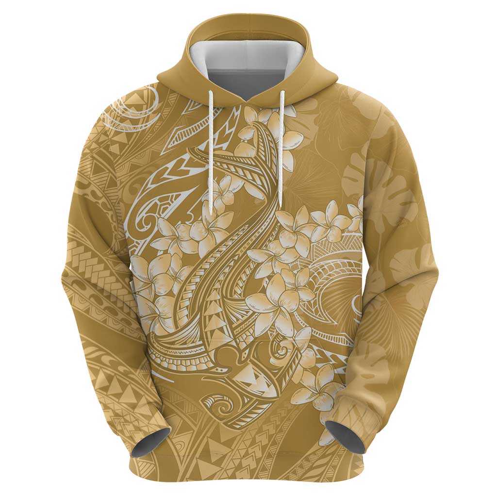 Yellow Polynesia Hammerhead Shark Tattoo With Plumeria Lei Zip Hoodie