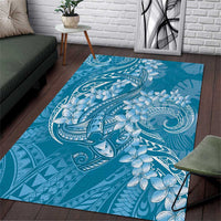 Blue Polynesia Hammerhead Shark Tattoo With Plumeria Lei Area Rug