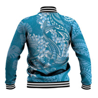 Blue Polynesia Hammerhead Shark Tattoo With Plumeria Lei Baseball Jacket LT14 - Polynesian Pride