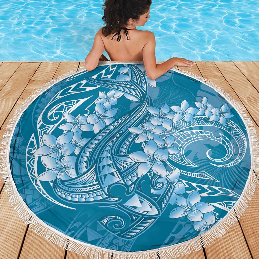 Blue Polynesia Hammerhead Shark Tattoo With Plumeria Lei Beach Blanket LT14 - Polynesian Pride