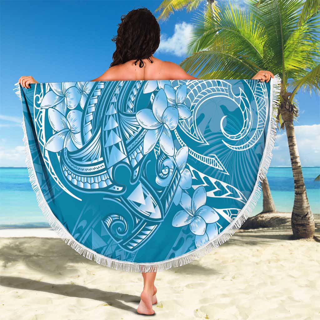 Blue Polynesia Hammerhead Shark Tattoo With Plumeria Lei Beach Blanket LT14 - Polynesian Pride