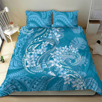 Blue Polynesia Hammerhead Shark Tattoo With Plumeria Lei Bedding Set