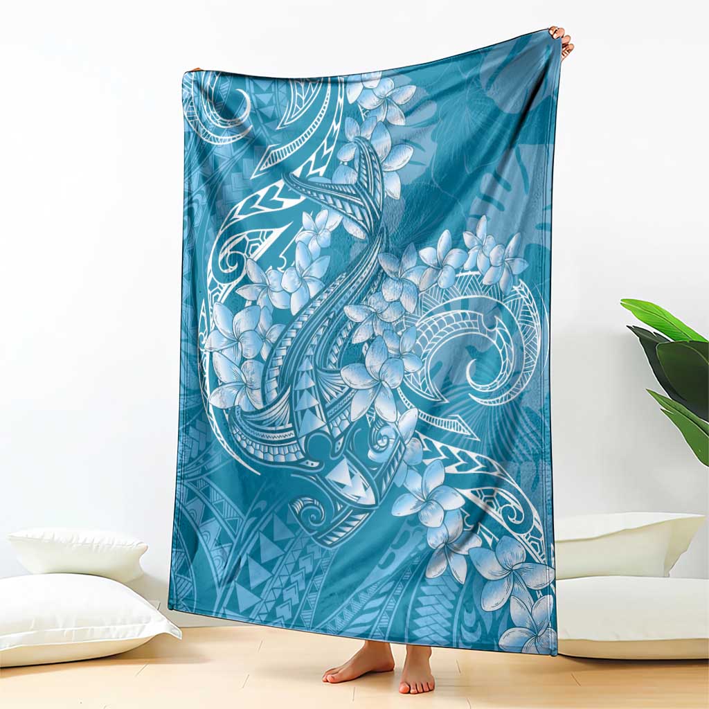 Blue Polynesia Hammerhead Shark Tattoo With Plumeria Lei Blanket LT14 - Polynesian Pride