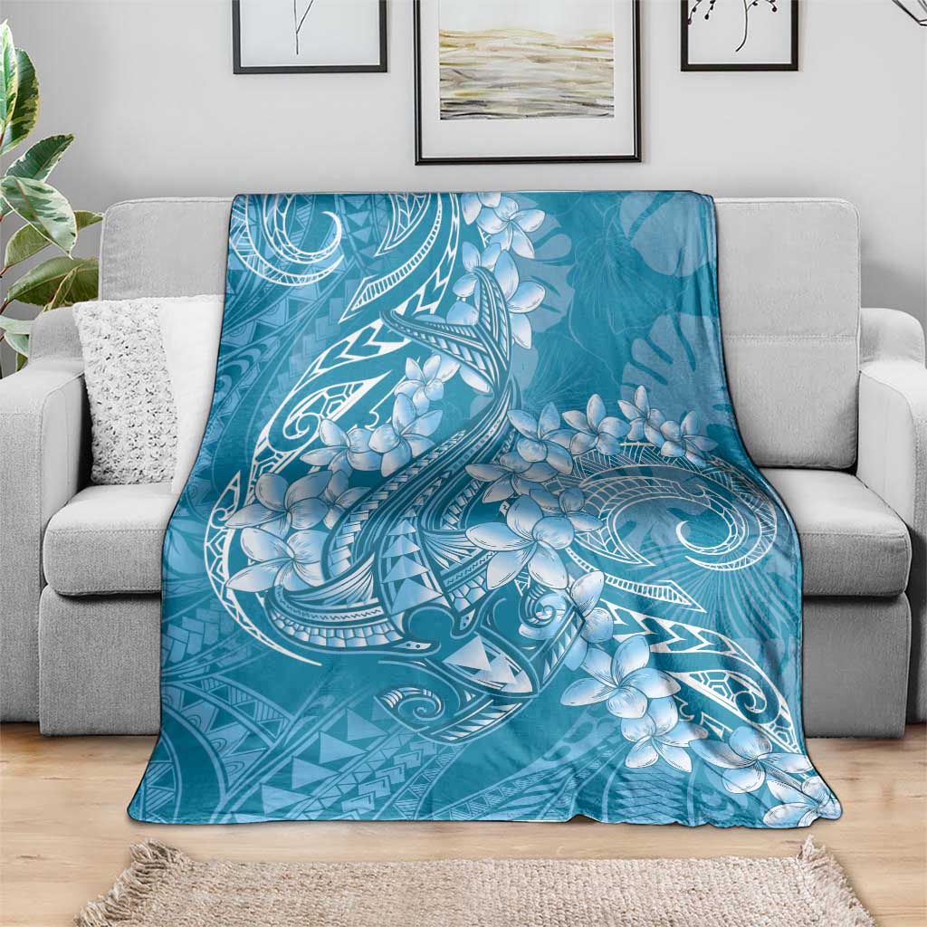 Blue Polynesia Hammerhead Shark Tattoo With Plumeria Lei Blanket LT14 - Polynesian Pride
