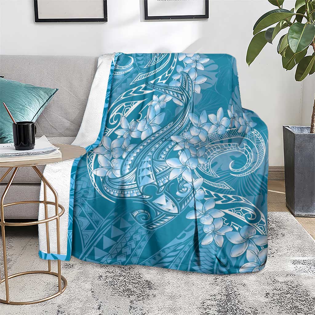 Blue Polynesia Hammerhead Shark Tattoo With Plumeria Lei Blanket LT14 - Polynesian Pride