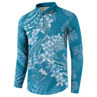 Blue Polynesia Hammerhead Shark Tattoo With Plumeria Lei Button Sweatshirt LT14 - Polynesian Pride