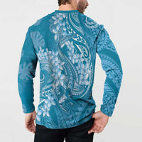 Blue Polynesia Hammerhead Shark Tattoo With Plumeria Lei Button Sweatshirt LT14 - Polynesian Pride