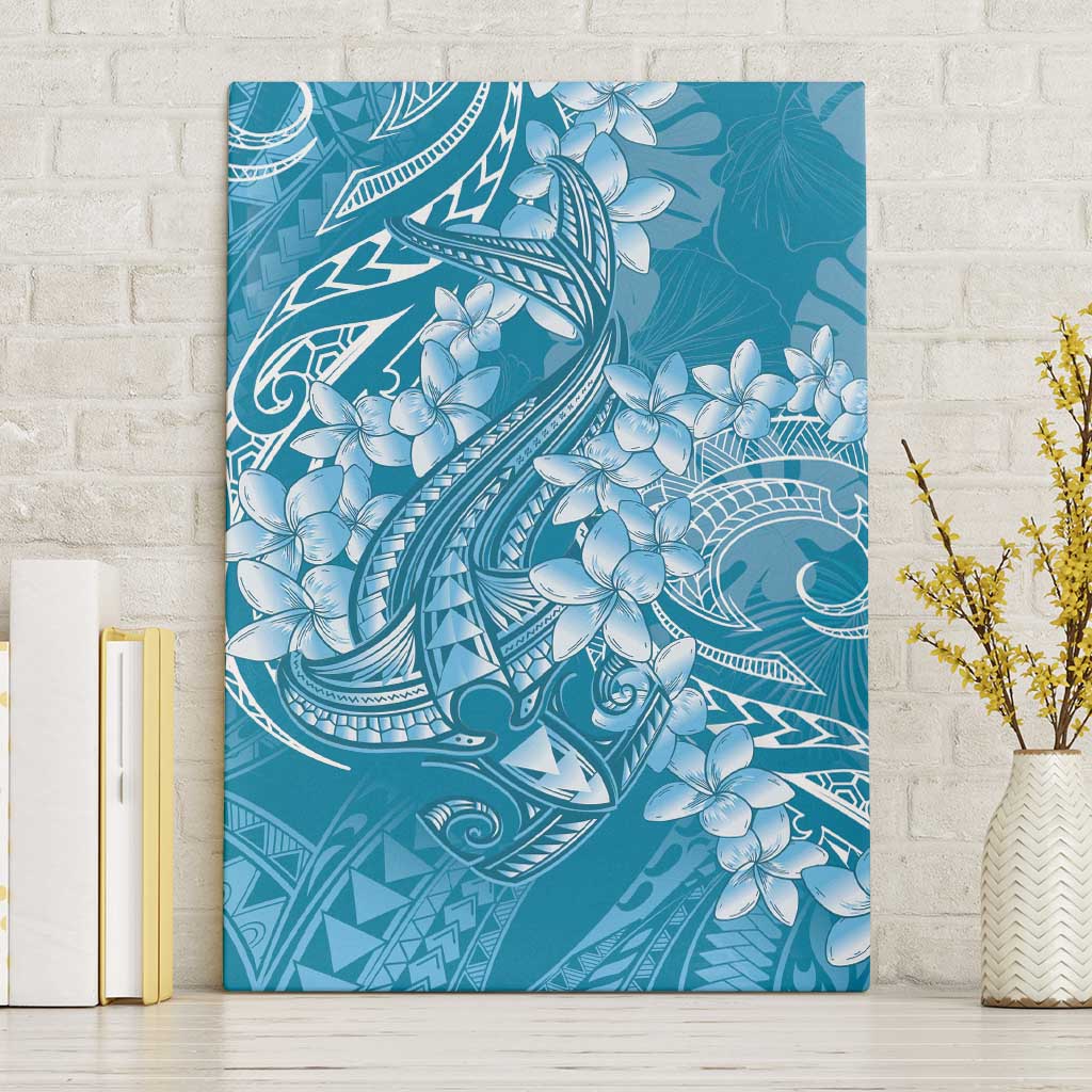 Blue Polynesia Hammerhead Shark Tattoo With Plumeria Lei Canvas Wall Art LT14 Without Frame Blue - Polynesian Pride
