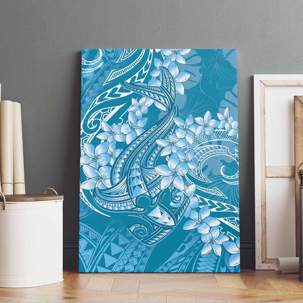 Blue Polynesia Hammerhead Shark Tattoo With Plumeria Lei Canvas Wall Art LT14 - Polynesian Pride
