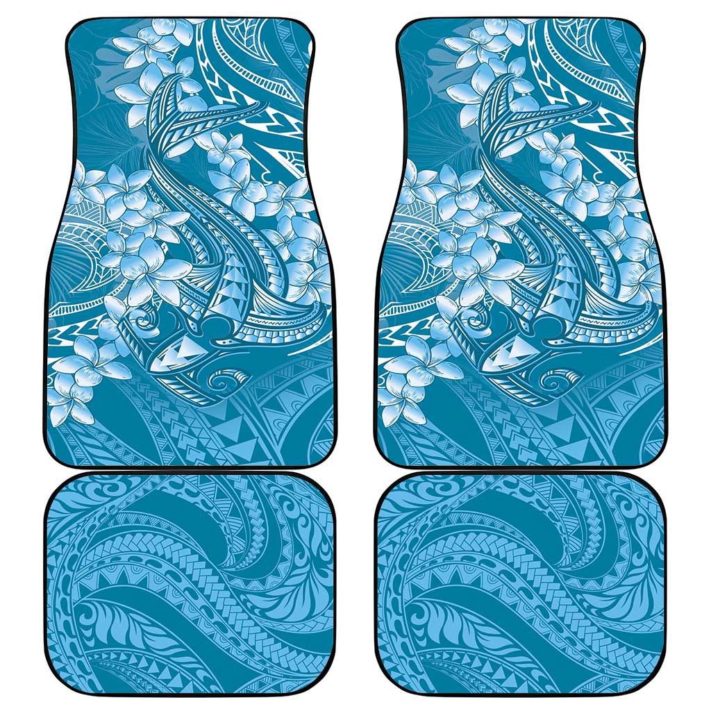 Blue Polynesia Hammerhead Shark Tattoo With Plumeria Lei Car Mats LT14 - Polynesian Pride
