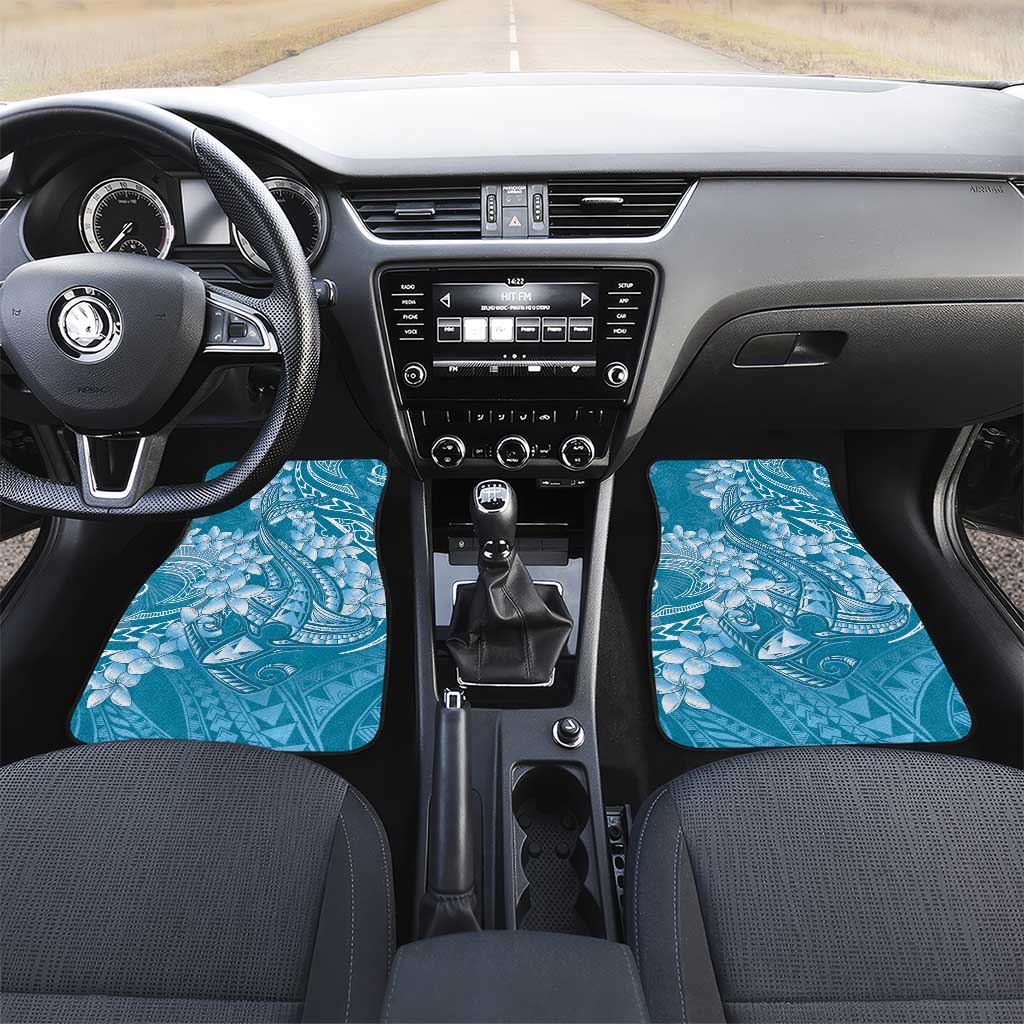 Blue Polynesia Hammerhead Shark Tattoo With Plumeria Lei Car Mats LT14 Set 2pcs - Front Blue - Polynesian Pride