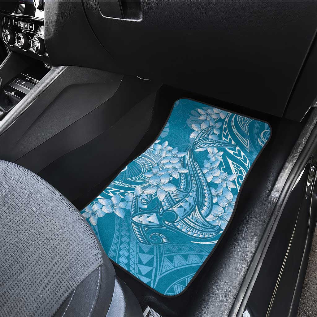 Blue Polynesia Hammerhead Shark Tattoo With Plumeria Lei Car Mats LT14 - Polynesian Pride